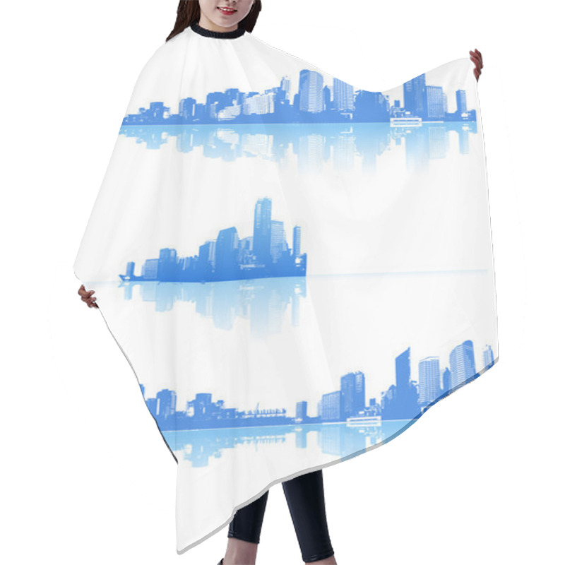 Personality  Panorama Of City With Reflection. Vector Art. Hair Cutting Cape