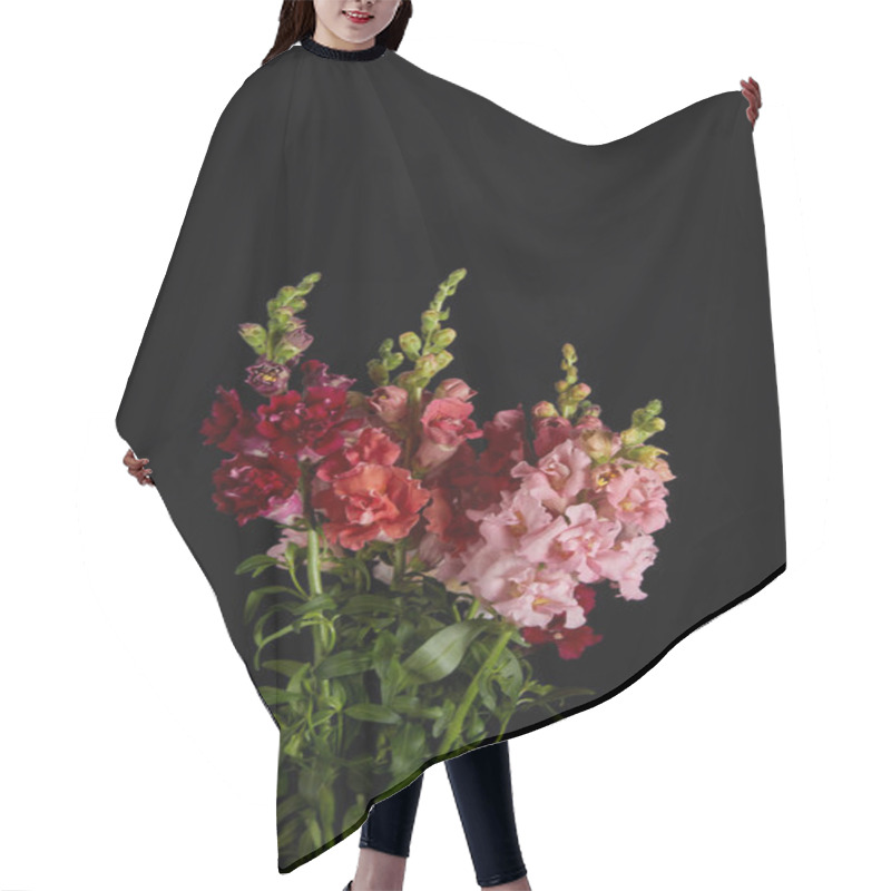 Personality  Bouquet Of Beautiful Tender Fresh Flowers With Buds And Green Leaves Isolated On Black Hair Cutting Cape