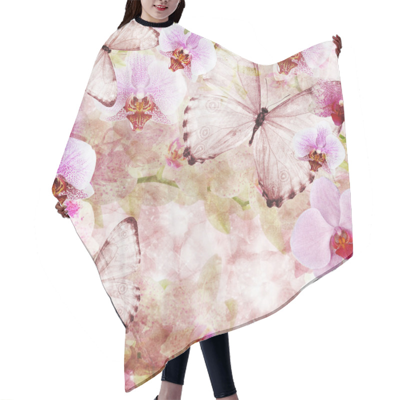 Personality  Butterflies And Orchids Flowers Pink Background ( 1 Of Set) Hair Cutting Cape