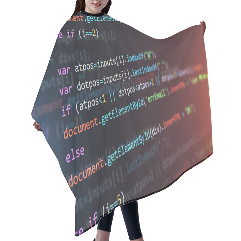 Personality  Creative Abstract PHP Web Design, Internet Programming HTML Language And Digital Computer Technology Business Concept: 3D Render Illustration Of The Macro View Of Software Source Code On Screen Monitor With Selective Focus Effect Hair Cutting Cape