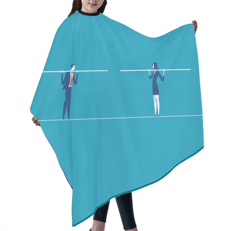 Personality  Two Businessmen Converge On Tightrope. Concept Business Vector Illustration. Hair Cutting Cape