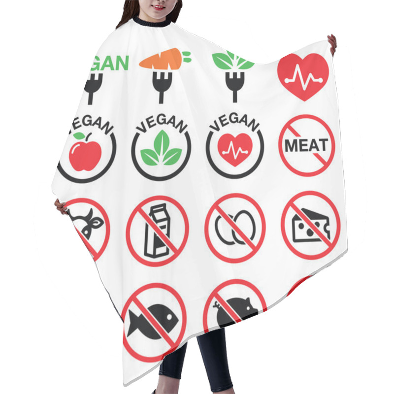 Personality  Vegan, No Meat, Vegetarian, Lactose Free Icons Set Hair Cutting Cape