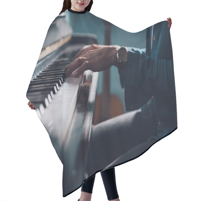 Personality  Woman Seated At Piano Playing Music Hair Cutting Cape