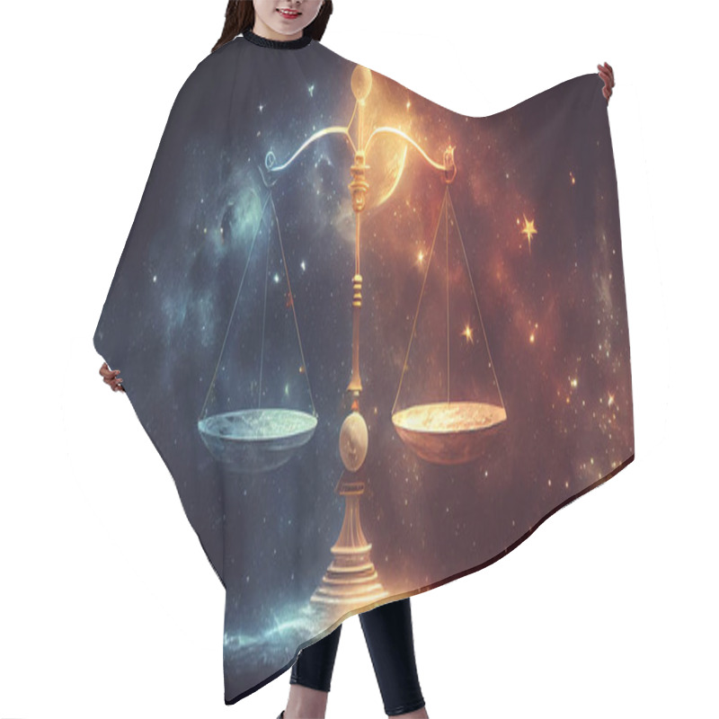 Personality  Libra Zodiac. Digital Composite Of Scales Of Justice Against  Hair Cutting Cape