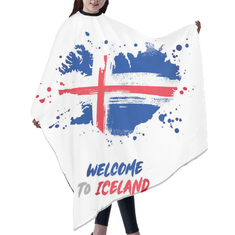 Personality  Welcome To Iceland. Europe. Flag And Map Of The Country Of Iceland From Brush Strokes Hair Cutting Cape