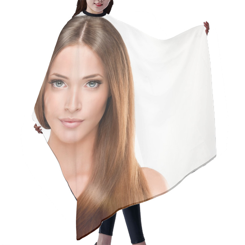 Personality  Beautiful Girl With Brown Long Hair Hair Cutting Cape