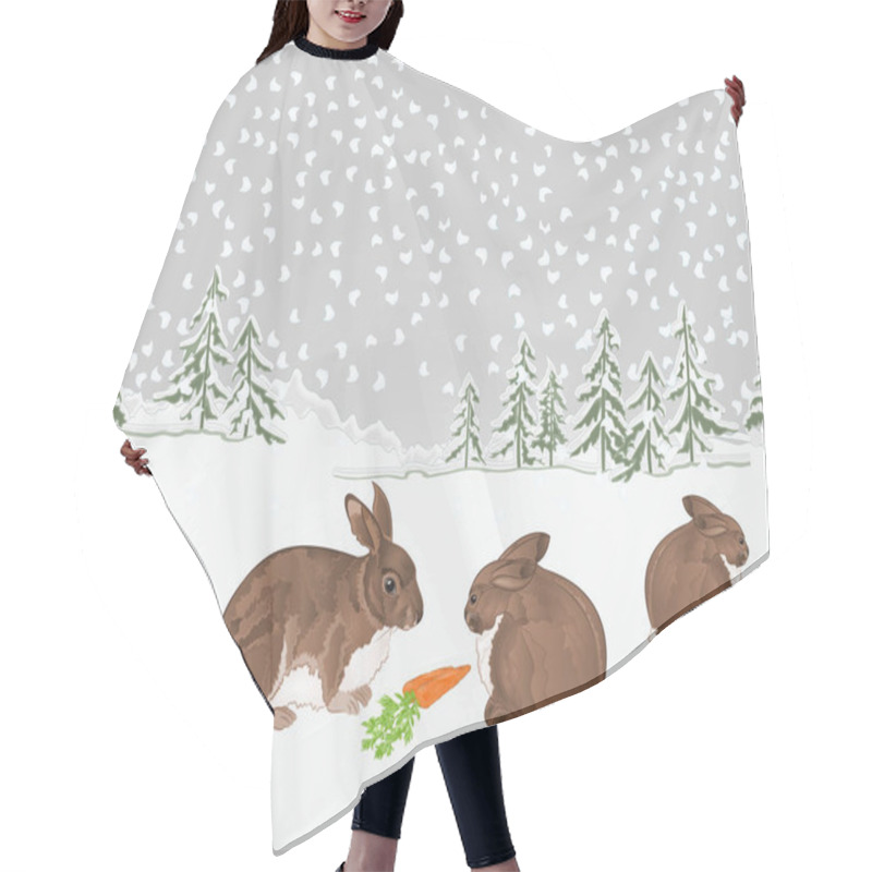 Personality  Border Winter Landscape Forest With Snow  And Rabbits Christmas Theme Seamless Natural Background Vintage Vector Illustration Editable Hand Draw Place For Text Hair Cutting Cape