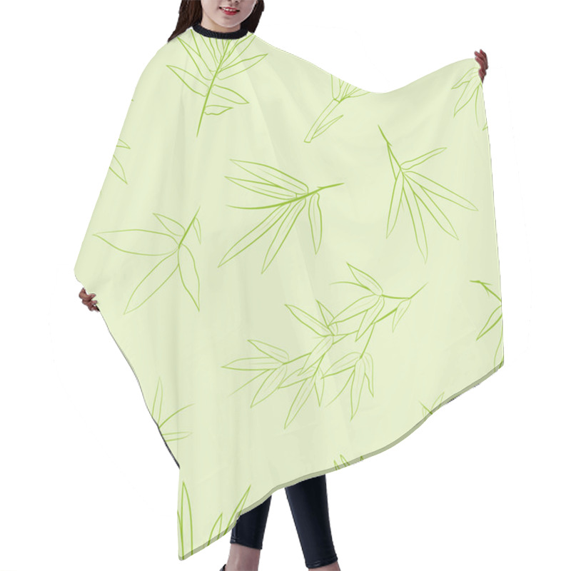 Personality  Seamless Background With Bamboo Leaves And Branches.Set Of Bamboo Tree Leaves. Hand Drawn Botanical Collection. Drawing Of Parts Of Bamboo And Sections Of Branches And Leaves On A Green Background.  Hair Cutting Cape