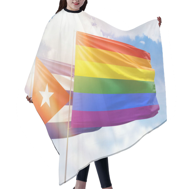 Personality  Sunny Blue Sky And Flags Of Lgbt And Cuba Hair Cutting Cape