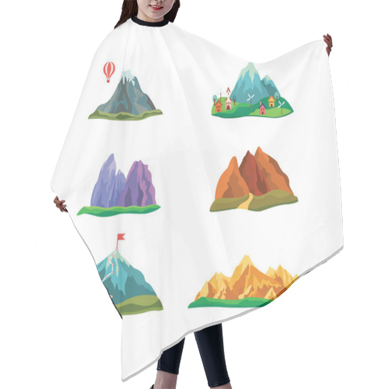 Personality  Set Of Cartoon Hills And Mountains With Peaks. Hair Cutting Cape