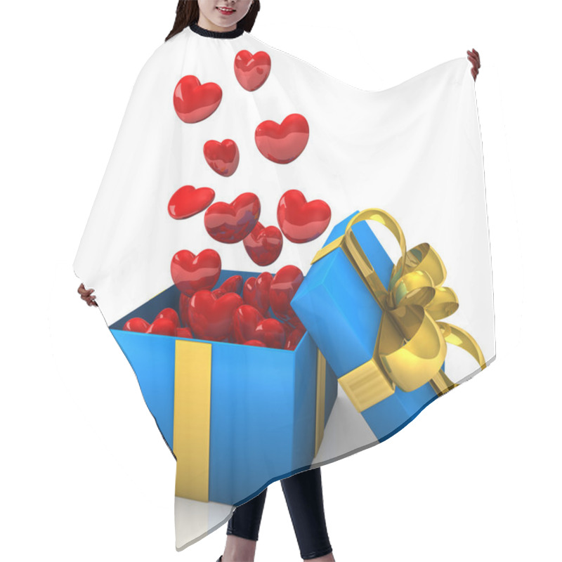 Personality  Blue Gift With Flying Red Hearts Hair Cutting Cape