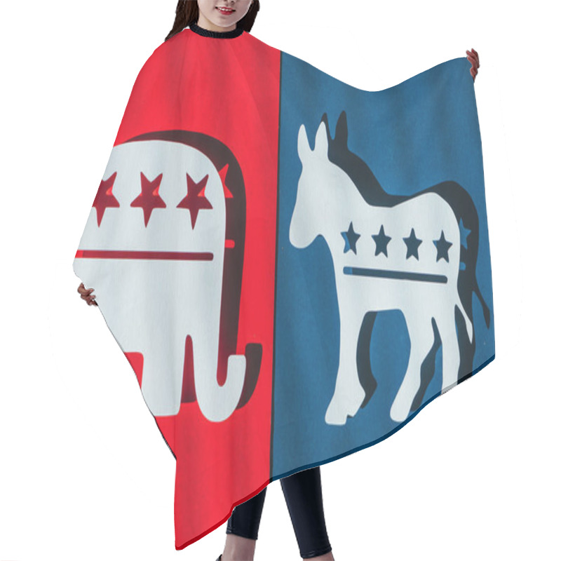 Personality  Elephant Vs Donkey, Iconic Rivalry Between Democrats And Republicans For U.S. 2024 Presidential Election Hair Cutting Cape