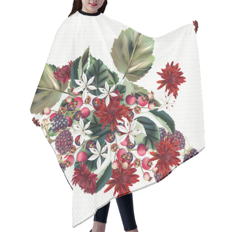 Personality  Floral Vector Background With Chrysanthemums Flowers And Berries Hair Cutting Cape