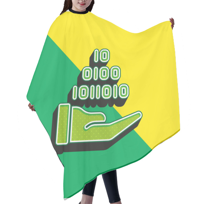 Personality  Binary Code Green And Yellow Modern 3d Vector Icon Logo Hair Cutting Cape