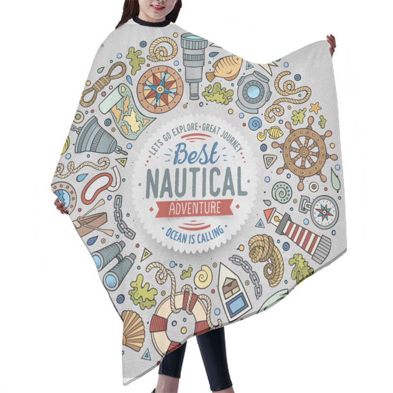 Personality  Set Of Nautical Cartoon Doodle Objects, Symbols And Items Hair Cutting Cape