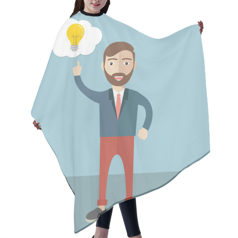 Personality  Businessman With Beard Pointing To Bulb Hair Cutting Cape