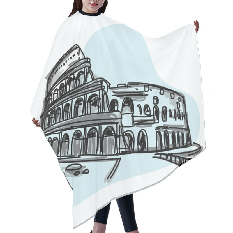 Personality  Hand Sketch Illustration Of World Famous Landmark Of Colosseum In Rome At Italy Hair Cutting Cape