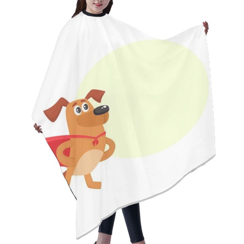 Personality  Funny Dog Character In Red Cape Standing As Hero Hair Cutting Cape