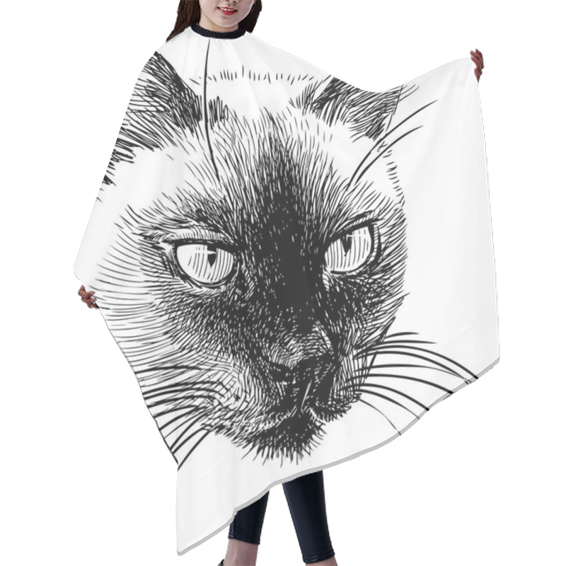 Personality  Sketch Portrait Of A Siamese Cat Hair Cutting Cape