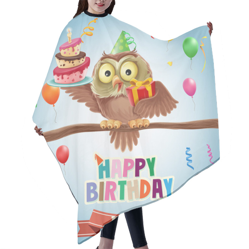 Personality  Happy Birthday Banner With Owl Hair Cutting Cape