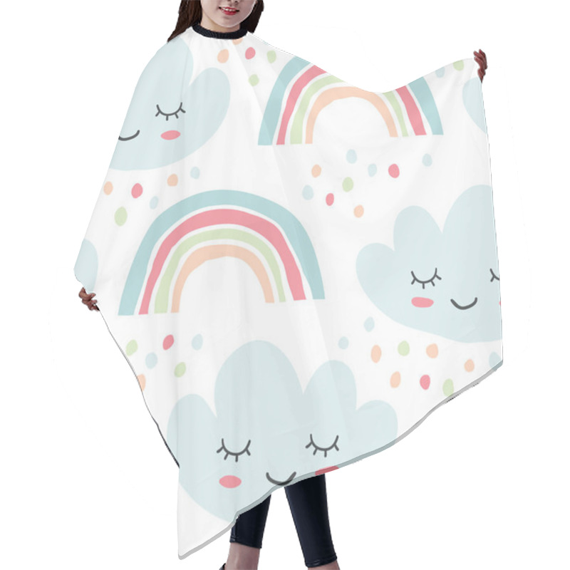 Personality  Childish Seamless Pattern Rainbows, Smiling Clouds Hair Cutting Cape