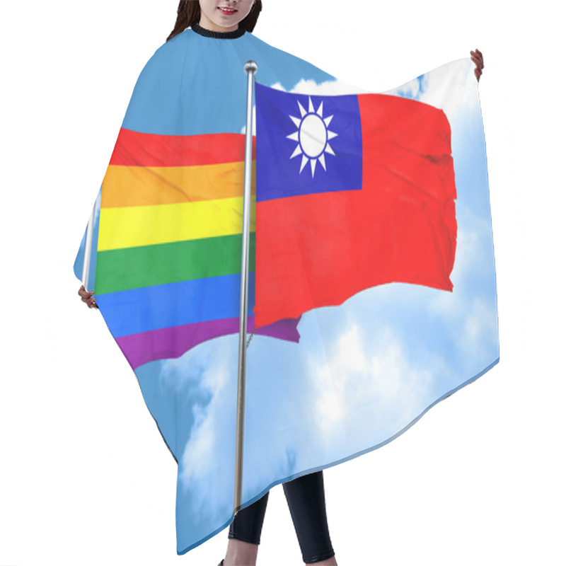 Personality  Gay Pride Flag With Taiwan Flag, 3D Rendering Hair Cutting Cape