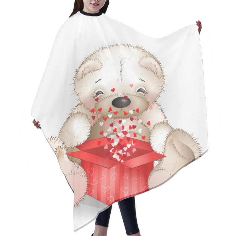 Personality  Happy Bear Got In A Gift Box With Lots Of Hearts Hair Cutting Cape