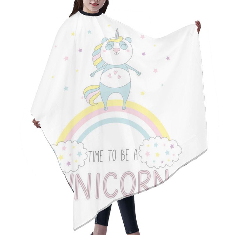 Personality  Cute Unicorn Panda On The Rainbow Hair Cutting Cape