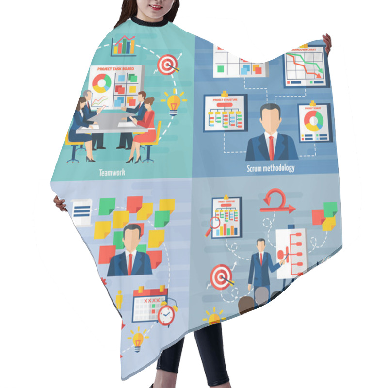 Personality  Scrum Agile 4 Flat Icons Square Hair Cutting Cape