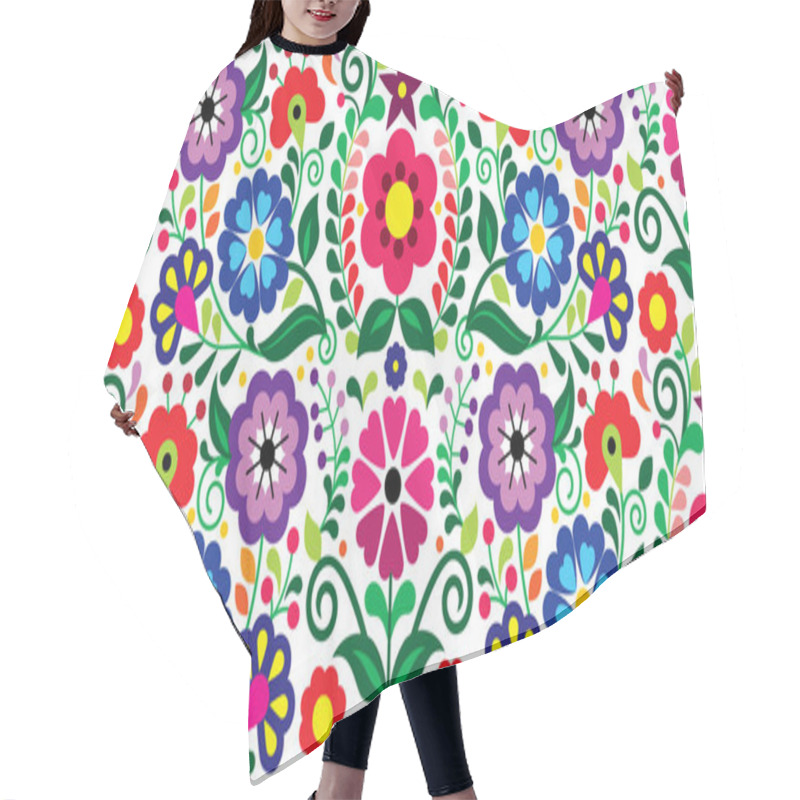 Personality  Mexican Traditional Floral Embroidery Style Vector Samless Pattern With Flowers, Textile Or Fabric Print Design Inspired By Folk Art From Mexico  Hair Cutting Cape