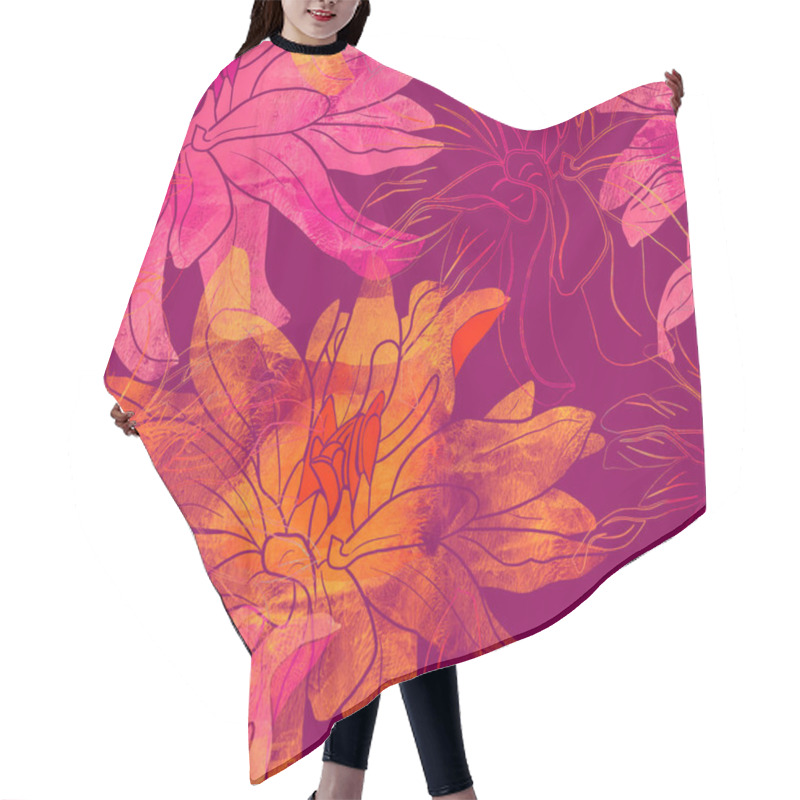 Personality  Seamless Pattern With Flowers Of Dahlia. Hair Cutting Cape