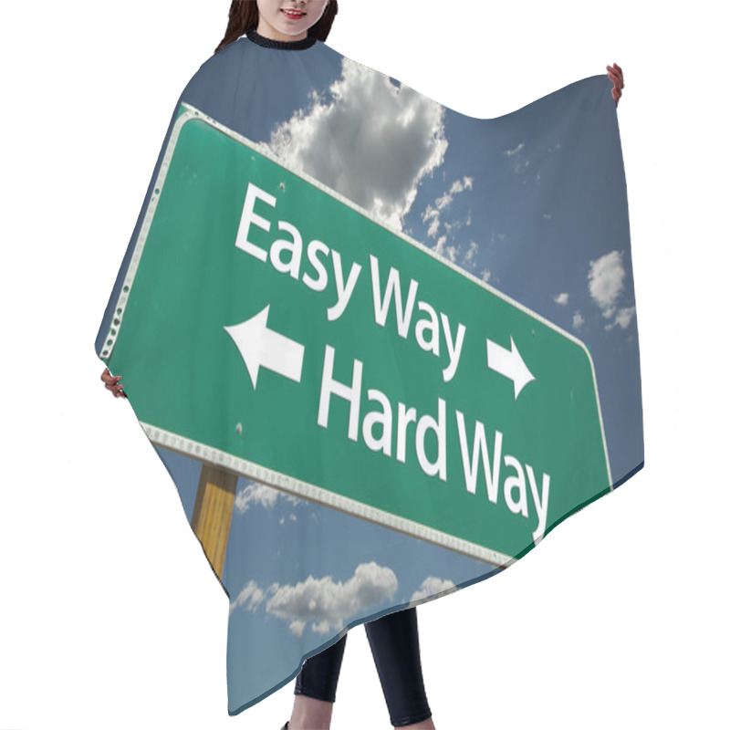 Personality  Easy Way, Hard Way Green Road Sign Hair Cutting Cape