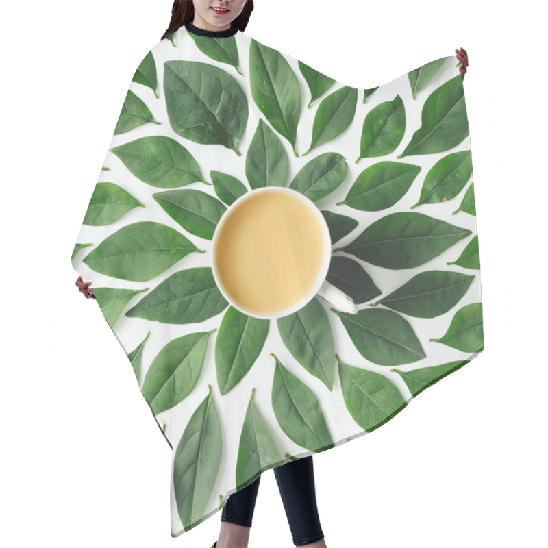 Personality    Cup On Green Leaves Background Hair Cutting Cape