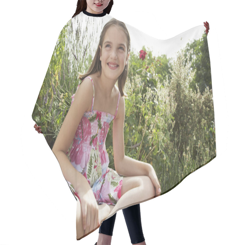 Personality  Girl Sitting In Meadow Hair Cutting Cape