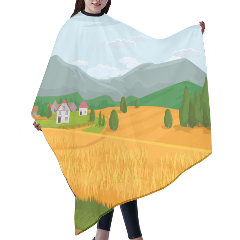 Personality  Vector Village Flat Cartoon Illustration Hair Cutting Cape