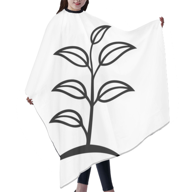 Personality  A Stylized, Minimalist Black Line Drawing Of A Young Plant Growing From The Earth. Hair Cutting Cape