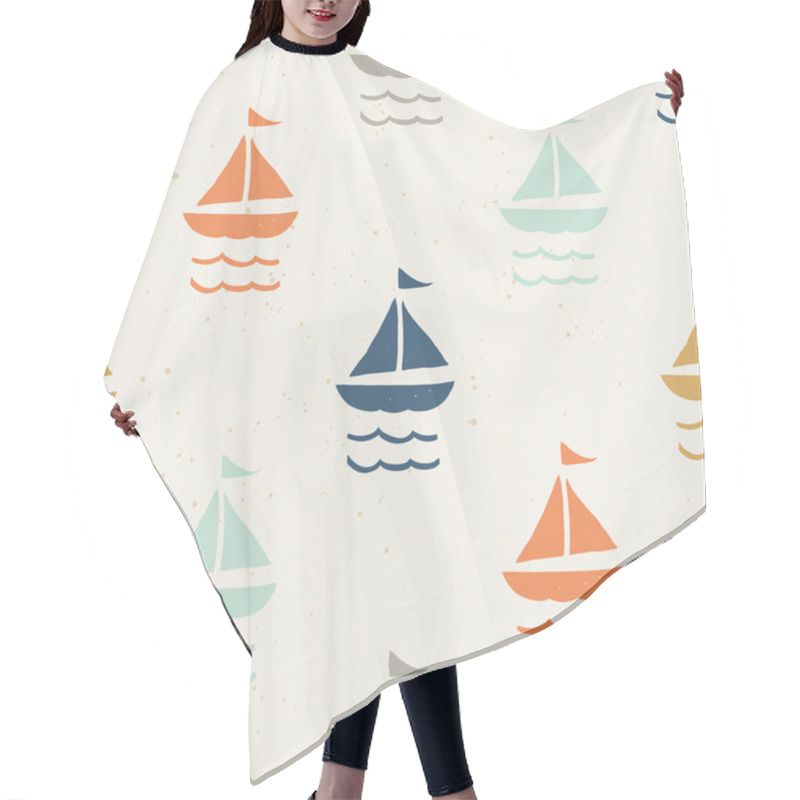 Personality  Seamless Pattern Ships. Hair Cutting Cape