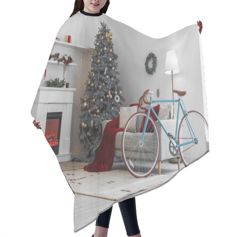 Personality  Interior Of Living Room With Bicycle, Sofa And Christmas Tree Hair Cutting Cape