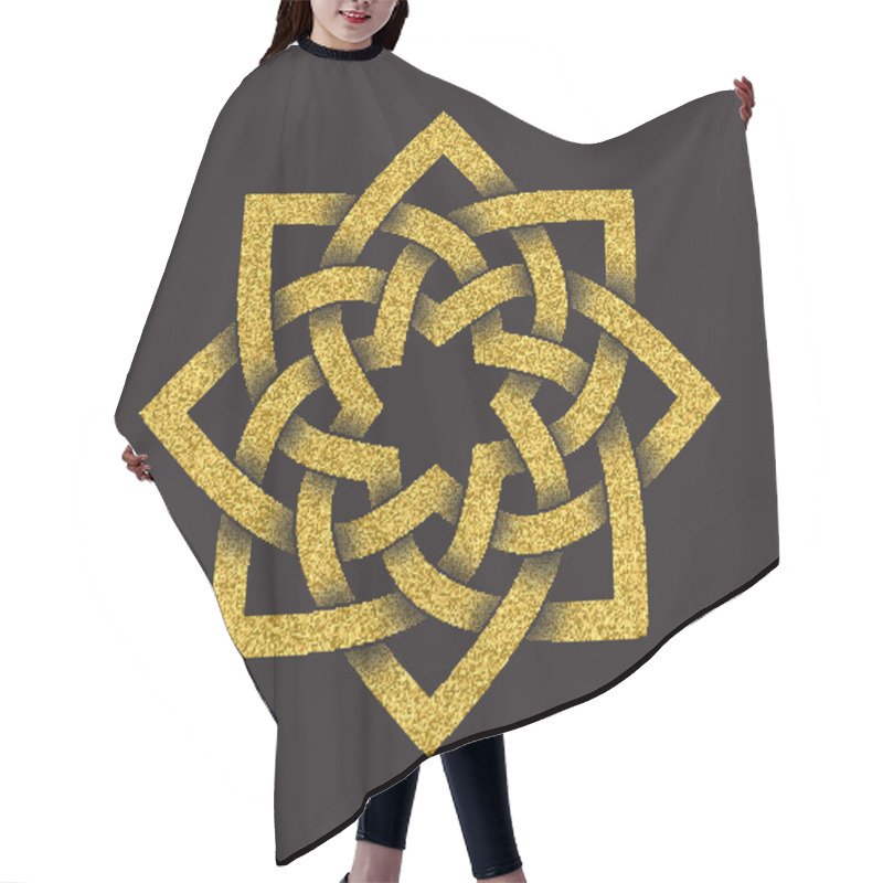 Personality  Golden Glittering Logo Symbol In Celtic Style On Black Background. Tribal Symbol In Octagonal Star Form. Gold Stamp For Jewelry Design. Hair Cutting Cape