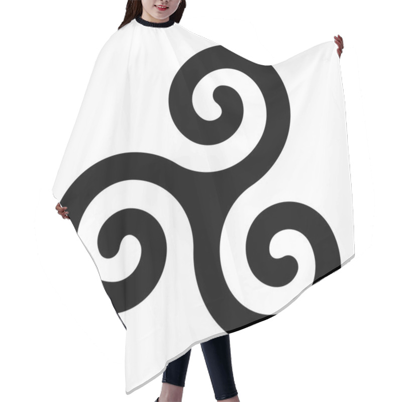 Personality  Black Celtic Spiral Triskele On White Background. Triskelion. A Motif Consisting Of A Triple Spiral Exhibiting Rotational Symmetry. Three Twisted And Connected Spirals. Isolated Illustration. Vector. Hair Cutting Cape