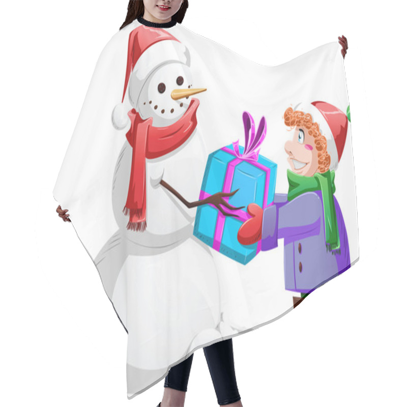 Personality  Christmas Snowman Gives Present To Boy Hair Cutting Cape