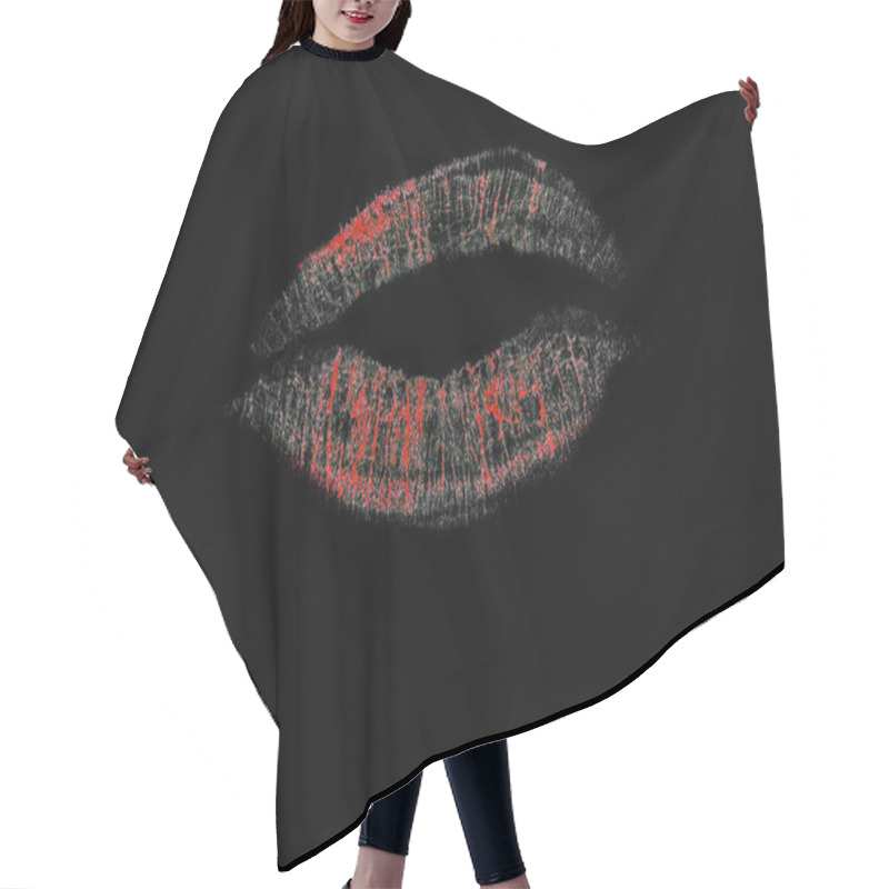 Personality  Black Lips With Flowing Pink Lipstick Prints On Black Background Surface Hair Cutting Cape