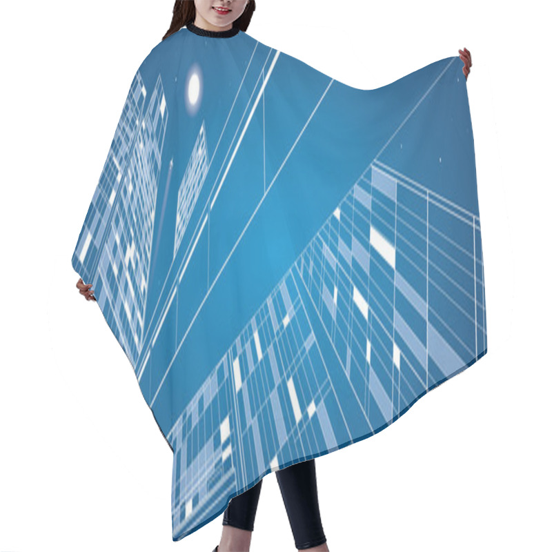 Personality  Business Building, Overpass, Night City, Airplane Flying, Vector Design Panorama Hair Cutting Cape