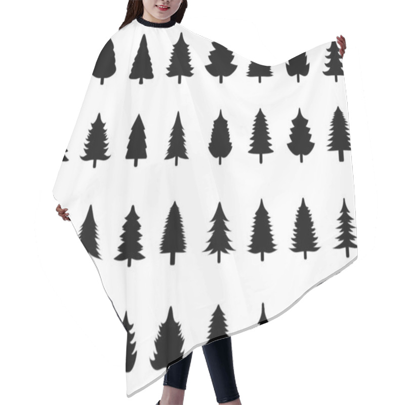 Personality  Set Of Black Christmas Trees On A White Background Hair Cutting Cape