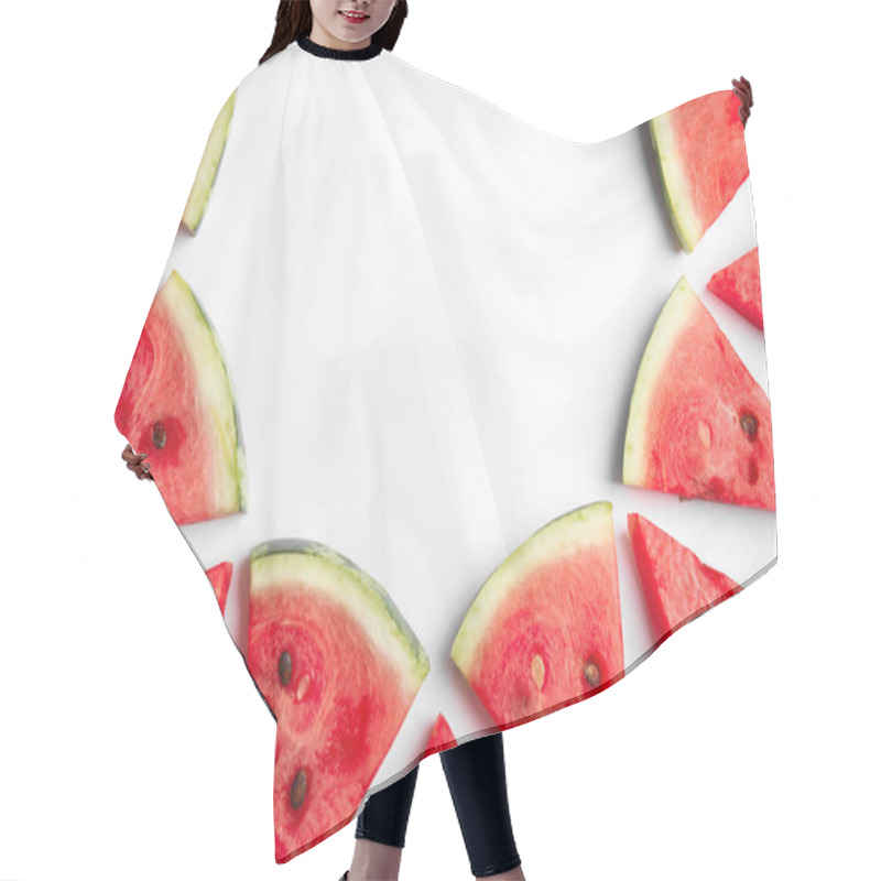 Personality  Slices Of Ripe Watermelon On White Background, Flat Lay. Space For Text Hair Cutting Cape