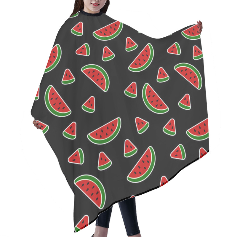 Personality  Seamless Pattern Black Background With Watermelon Pieces Hair Cutting Cape