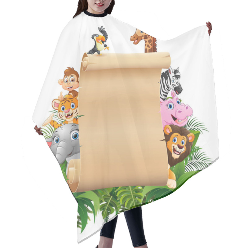 Personality  Illustration Of Animals With A Blank Sign Paper Hair Cutting Cape