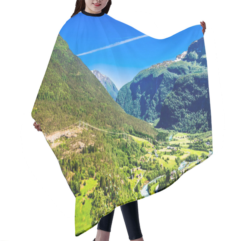 Personality  Beautiful Landscape With Green Meadows In Norway. High Quality Photo Hair Cutting Cape