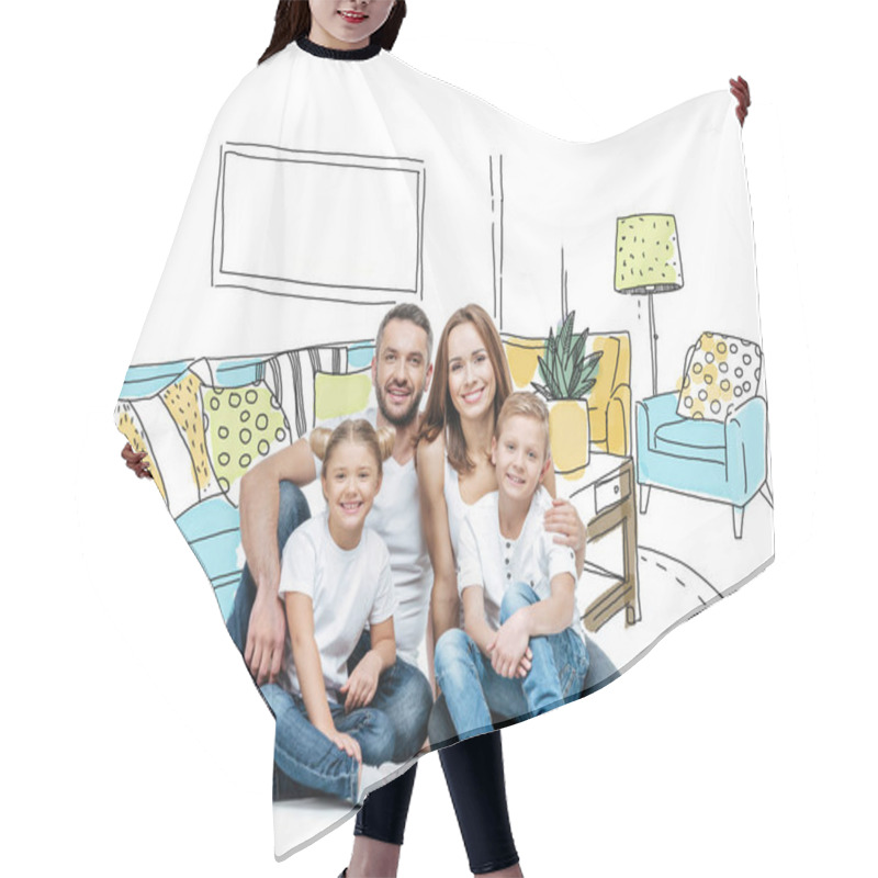 Personality  Happy Family Sitting Together Hair Cutting Cape