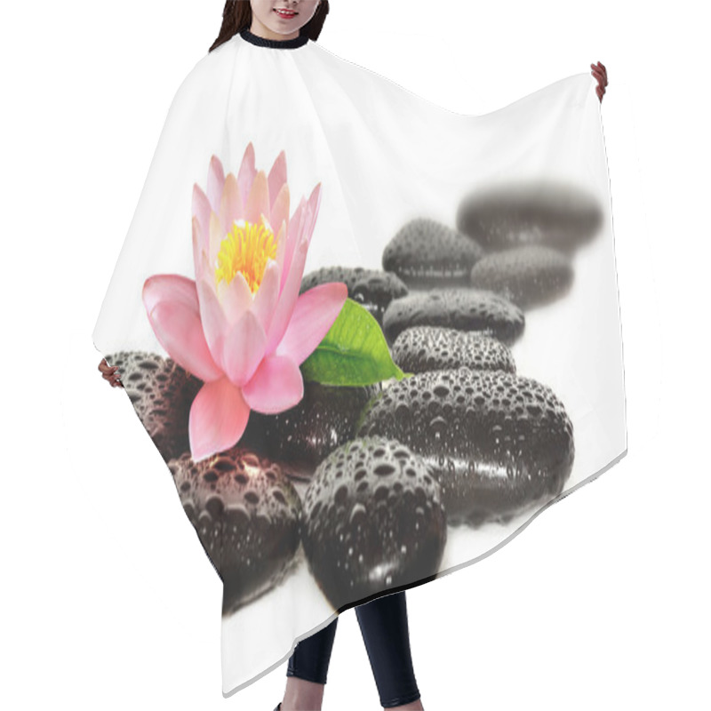 Personality  Water Drops On Black Spa Stones With Lily Flower Hair Cutting Cape